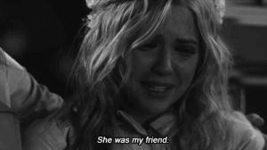 black and white,sad,pretty little liars,crying,friend,cry,blonde,depression
