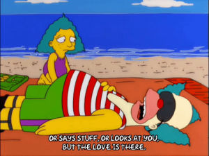 season 12,episode 3,beach,ocean,fat,krusty the clown,lazy,relaxing,12x03,sophie krustofski,sleeping mask