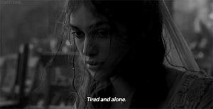 deppressed,sadness,black and white,girl,woman,lonely,kiera knightley,not happy