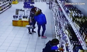 funny,cctv,fail,crash,fall,wine,shop,mixed,bottles