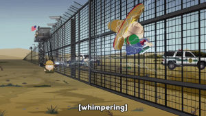 eric cartman,shocked,butters stotch,climbing,fence,whimpering