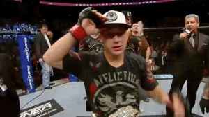 fight,ufc,fighting,hat,pumped,in your face,hyped,frankie edgar,mouth open,cruz khaleesi