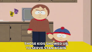 angry,stan marsh,talking,sharon marsh,concerned,holding,microwave,cupboard