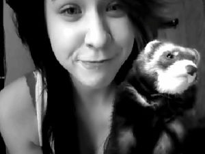 black and white,animals,kiss,woman,ferret,gretel,mypets,shes a cutie pie,shes giving me kisses