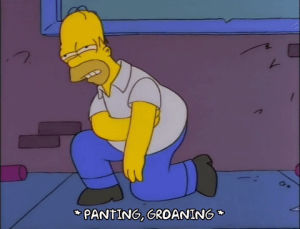 homer simpson,season 6,tired,episode 24,groaning,6x24,bent over