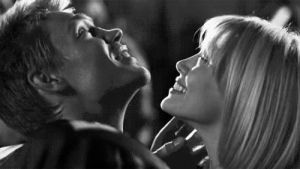 couple,cute relationship,making out,raining,love,cute,black and white,kiss,adorable,kissing,true love,cute couple,kissing scene,movie scene,b and w,hillary duff,kissing in the rain