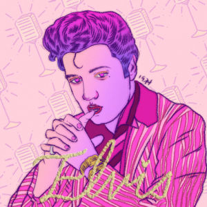 elvis presley,elvis,music,vintage,pink,star,pop,soul,pop star,isaac piper,back to 1974,backto1974,illustration,art,cant help falling in love,isaac piper