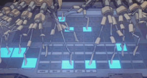 ghost in the shell,tech,computer,lights,keyboard,transformation,typing,industrial,mechanical,button,gits,techygif,iron sulfate,sci fi