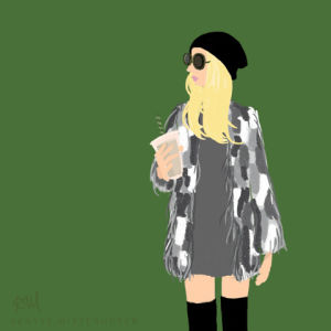 waiting,cute,fashion,girl,woman,sunglasses,clothes,doodle,blogger,coat,denyse mitterhofer