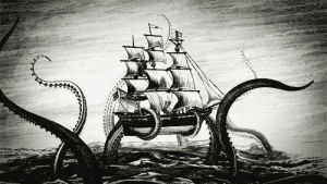 animation,horror,illustration,scary,ship,sea monster