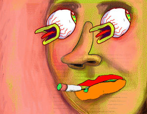trippy,cartoon,artists on tumblr,portrait,birds,surreal,lips,cigarette,dada,close up,eyeballs