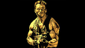 predator,gun,arnold schwarzenegger,pixel art,muscles