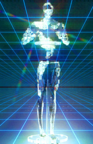 robot,tron,webpunk,vaporwave,neon,daft punk,cybeunk,glitch art,glow,pixel8or