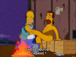 homeless,homer simpson,naked,fire,episode 21,season 12,12x21,rubbing feet