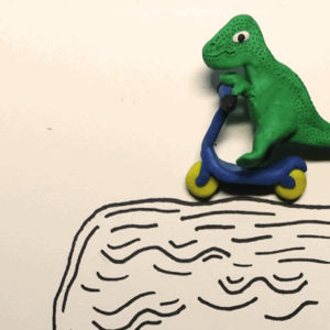 claymation,dinosaur,t rex,stop motion,scooter,tyrranosaurus,clay,impersonation
