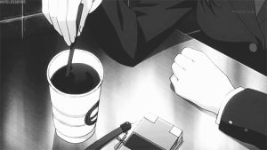 anime,coffee,black and white,food