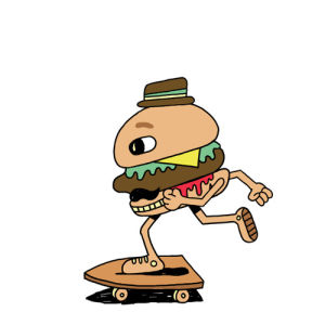 skateboarding,hamburger