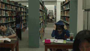 studying,library,school,tired,sunglasses,lmao,finals,girlshbo,hoodie,shoshanna