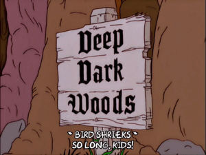 deep,homer simpson,bart simpson,lisa simpson,episode 1,scared,dark,season 12,woods,12x01