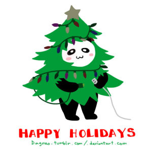 holidays,art,cute,christmas,panda,christmas tree,christmas lights