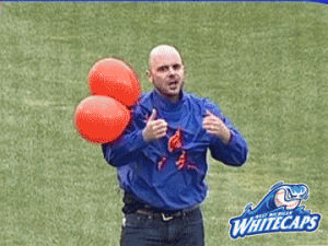 baseball,fun,excited,thumbs up,balloon,promotion,whitecaps,milb,west michigan,wcaps