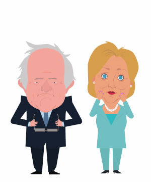 hillary,sanders,animatron,cartoon,couple,politics,clinton,election 2016,bernie,democrat