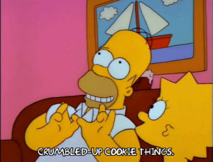 season 3,homer simpson,lisa simpson,episode 14,excited,hungry,cookies,3x14,giddy
