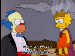 krusty the clown,congrats,lisa simpson,season 4,episode 4,princess,crown,4x04,won
