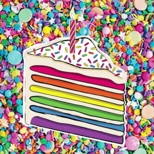 happy birthday,birthday cake,rainbow,rainbow cake,birthday,animation,illustration,drawing,cake,sketch,illustrator,candle,slice,frosting,icing,sprinkle,layer