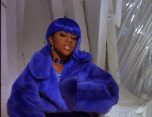 fur coat,lil kim,blue,wig,fur