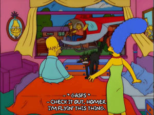 happy,homer simpson,season 11,marge simpson,excited,flying,helicopter,barney gumble,episode 18,11x18,wind blowing