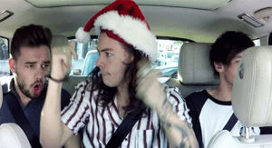 louis tomlinson,one direction,harry styles,christmas,liam payne,1d,james corden,carpool karaoke,late late show,santa hat,snapping fingers