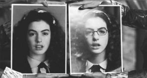 makeup,princess diaries,movies,black and white,disney,girl,smile,pretty,queen,princess,anne hathaway,nerd,ugly,linda,pretty girl,changes,makeover,princesa,redo