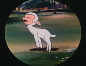 lamb,sheep,40s,mighty mouse,1940s,1944,animation,happy,vintage,joy,meadow,prancing,wolf wolf