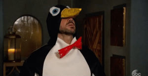 penguin costume,episode 1,abc,season 13,penguin,matt,premiere,bachelorette,the bachelorette