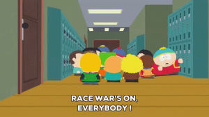race war,eric cartman,announcement,school hallway