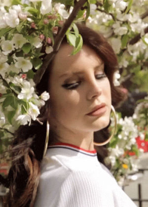 lana del rey,lips,make up,fashion,vintage,retro,hipster,2014,big,lizzy grant,floral,ultraviolence,white shirt,gold hoop earrings