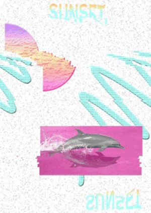 vaporwave,gradient,glitch,sunset,digital art,dolphin,datamosh,seapunk
