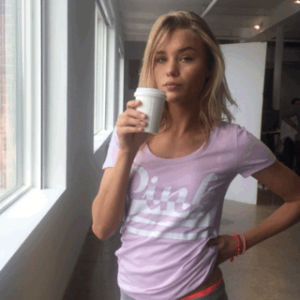 model,waiting,morning,tea,vspink,im waiting,kermit the frog,gossip,pink,sip,drinking coffee,sipping,im listening,girl,coffee,listening,yum,yummy,watch me,kermit,cup of joe,any minute now,cmon