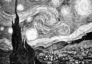 black and white,starry night,picasso,animate