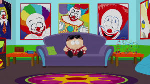 eric cartman,scared,unsure,clowns