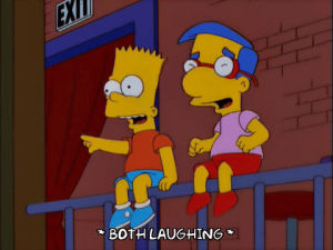 happy,bart simpson,episode 11,laughing,season 13,milhouse van houten,joking,13x11