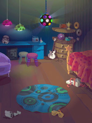 disco,bedroom,disco light,game,party,character,home party,party clothes,game gadgets