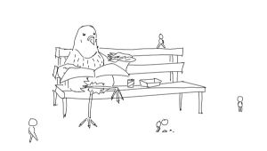 pigeon,line art,eating,breaktime,crumbs,lunchtime,bird,hungry,dinner,park,break,lunch,snack,finger industries,dinnertime,feed the birds,going for lunch,out on break,out at the park,people pecking,lucnhbreak