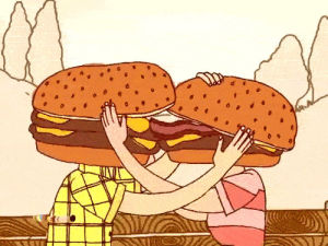 cheeseburger,romantic kiss,art,food,kissing,bacon,make out