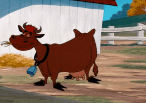 cow,farmer,painting,1955,animation,disney,vintage,cartoons,1950s,paint,no hunting