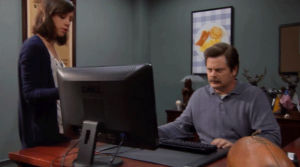 throwing computer away,parks and rec,computer