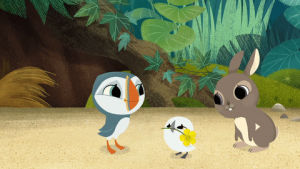 may,puffin rock,puffin,rock,oona,baba,jump,happy,friends,rabbit