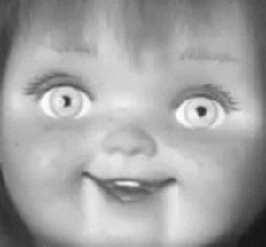 creepy face,transformation,chucky doll,face changing,horror,childs play,face aging,heart break