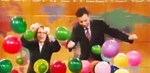 mayra,dancing,jimmy fallon,people,weekend update,balloons,bbs,sorry for the quality of the,fey fallon,tina jimmy